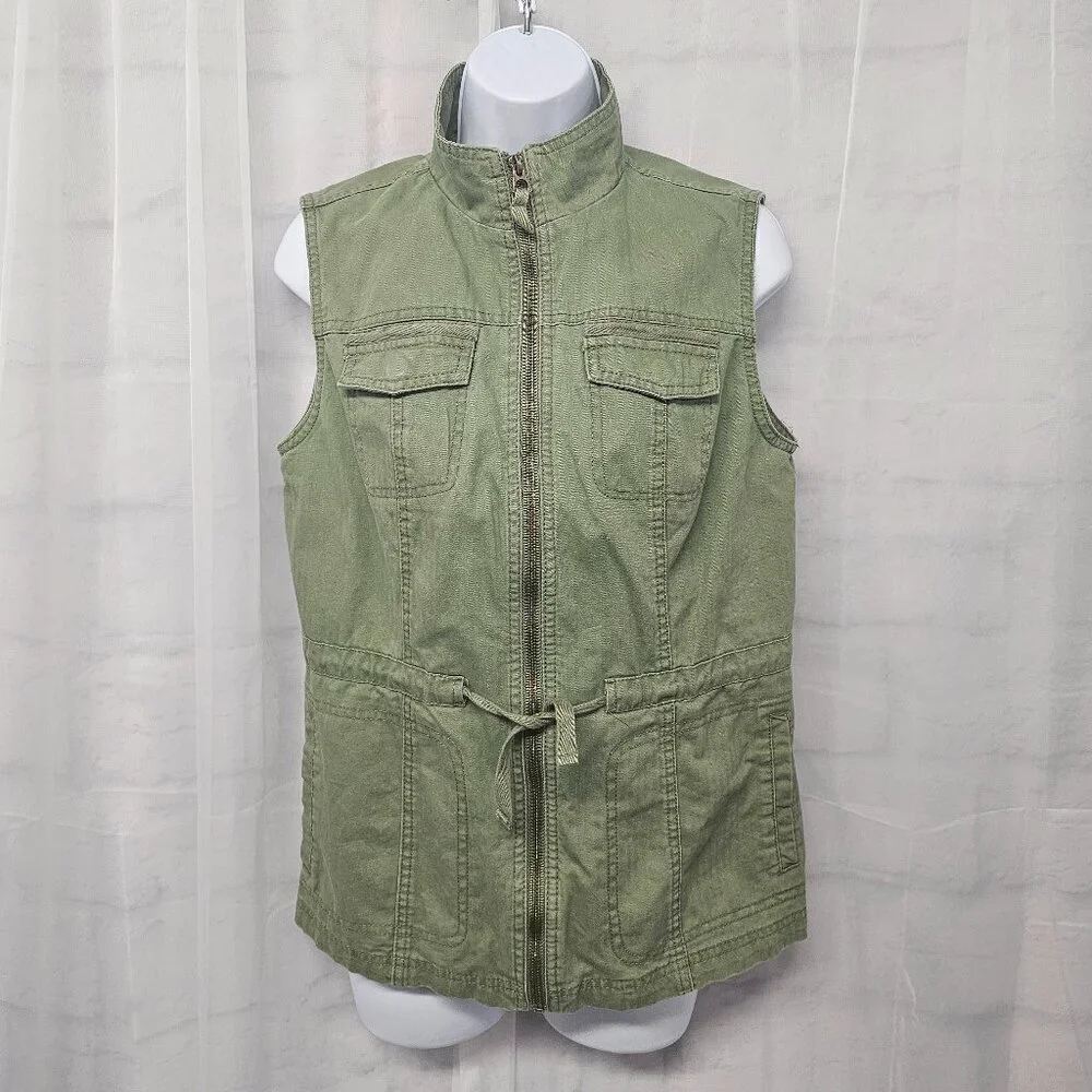 Merona Vest Olive Green Utility Gorpcore Zip Hiking Military Punk S - Picture 12 of 12